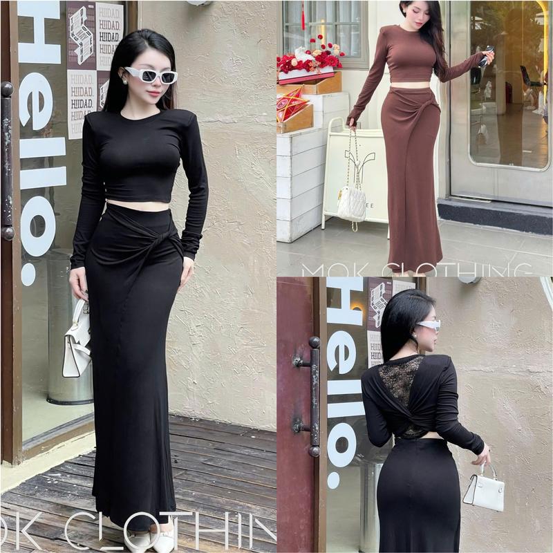  B5 - Set áo croptop tay dài phối chân váy dáng dài siêu xinh - Ad23 