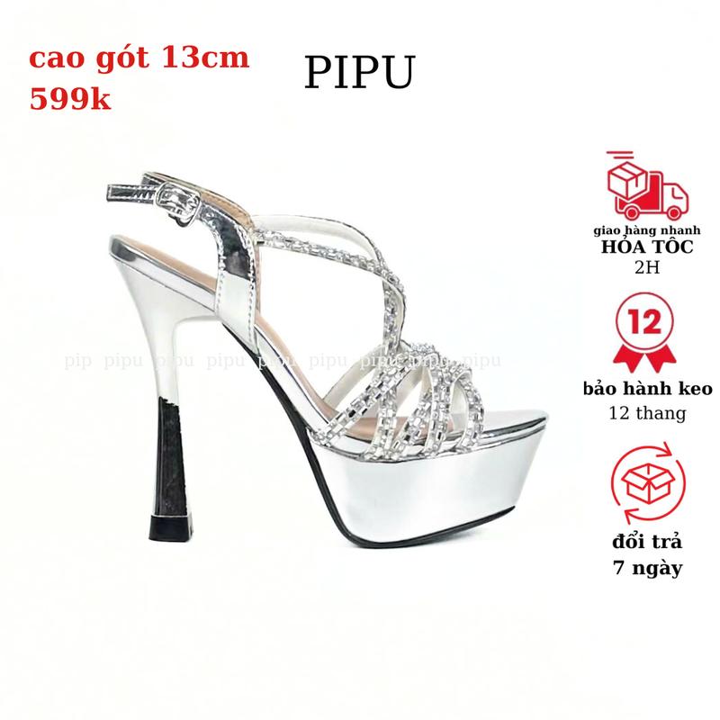 giày cao gót 13cm ,giày dép nữ, giày cao gót đế đúp sandals thời trang,catwalk DéP Shoes Jean Len Đế Bằng 2