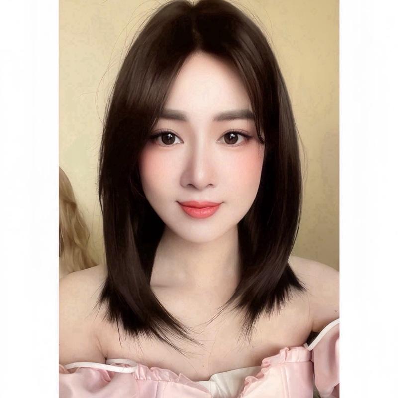  C114 Tóc bộ nguyên đầu cúp ngắn  hai mái bay phom dáng trẻ trung chất tơ mềm mại mua kèm lược và lưới trùm tóc giả 