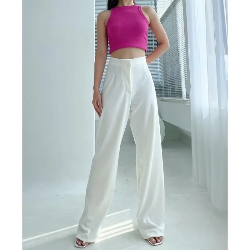 Loose Pants Scuba Celana Anti Kusut Celana Kulot Wanita Polyester Panjang Basic Karet Stretch Nyaman Kantor Casual celanakulot 6