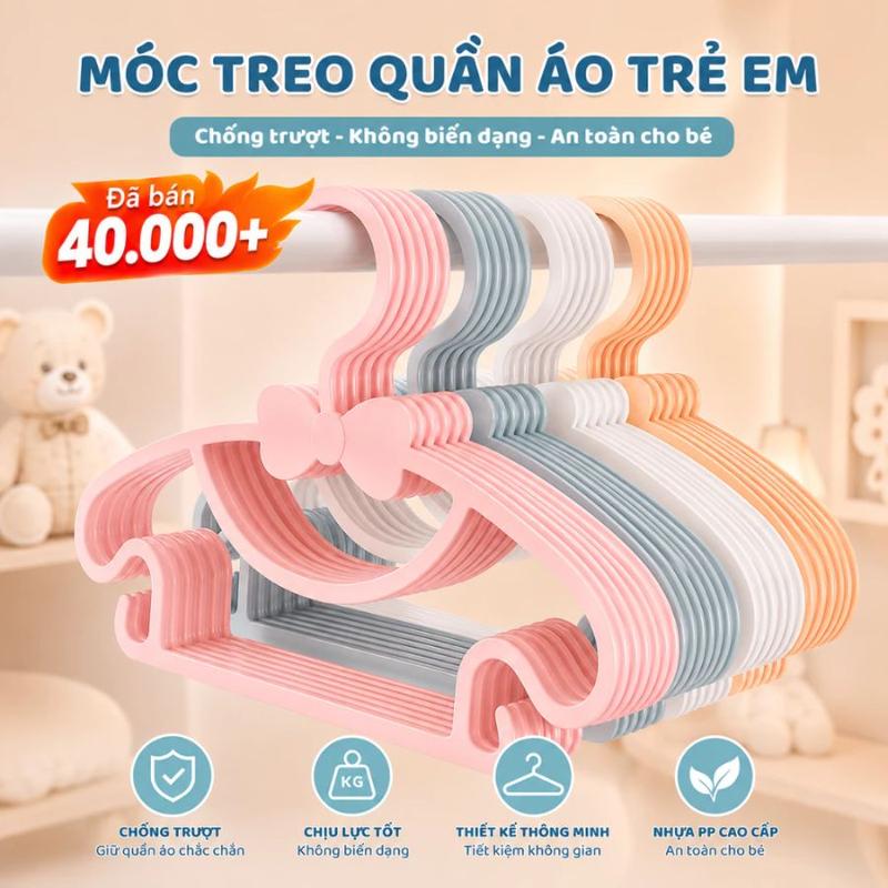 Combo 40 móc treo quần áo trẻ em thiết kế hình nơ dễ thương , Móc phơi đồ trẻ…