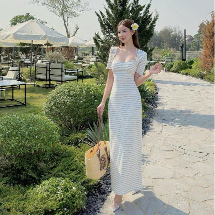 PL l Đầm Thun Cổ Yếm Đi Biển Có Kèm Áo Khoác Ngoài