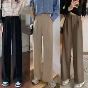 Celana Loose Pants Highwaist PREMIUM Kancing - Kulot Wanita Anti kusut Katun Polyester Tebal - Outfit Casual Formal Kerja Kantor Kain Nyaman Panjang Variasi Hitam Putih Baggy