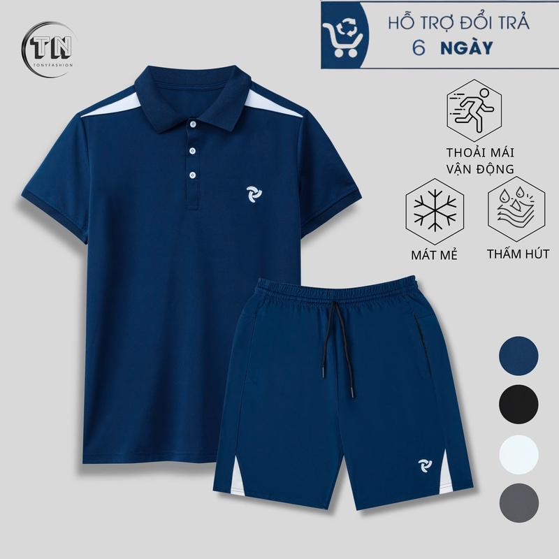 Bộ đồ- Bộ quần áo nam nữ cao cấp- Phối vai logo thêu- Chất liệu poli cá sấu co giãn mát mẻ- trẻ trung - TONY FASHION