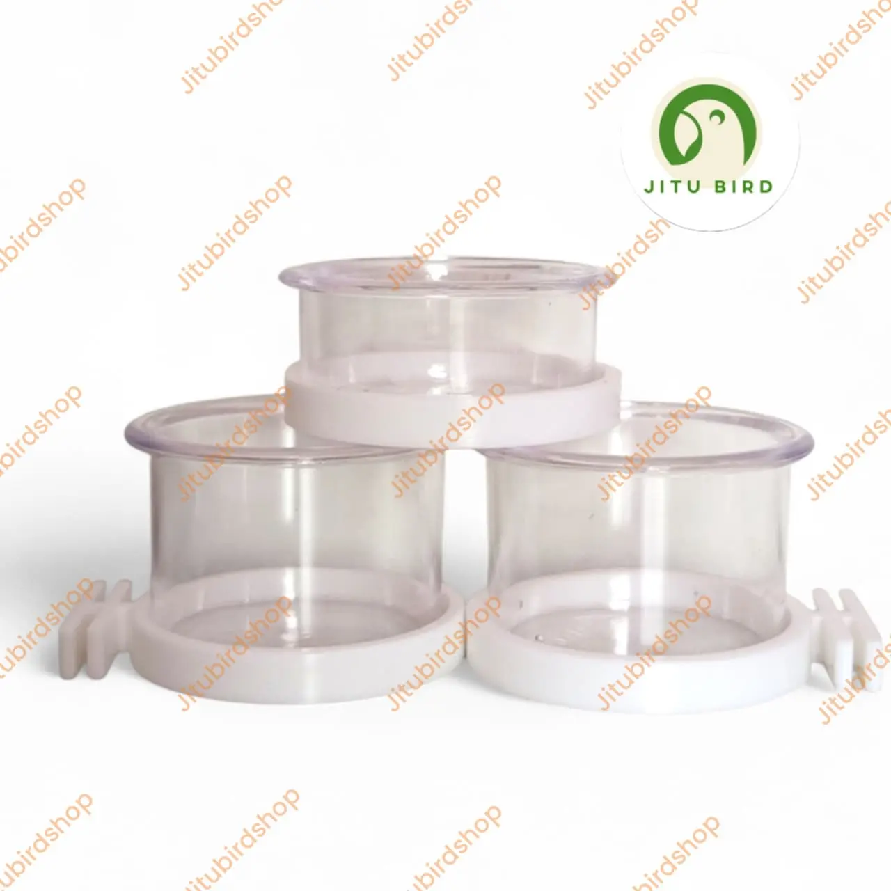 3pcs Cepuk Wadah Pakan Minum Burung Plastik Tebal Putih Bulat Bening