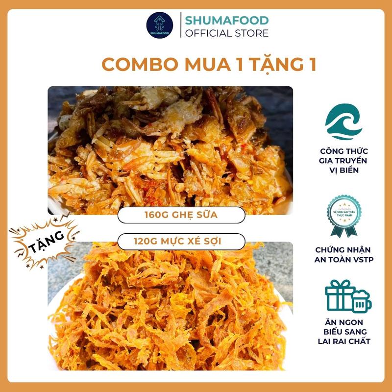 Mua 1 tặng 1 Mua 160g Khô Ghẹ sữa chiên giòn tặng 120g Khô mực xé giòn thơm ngon ShumaFood Snack ăn vặt