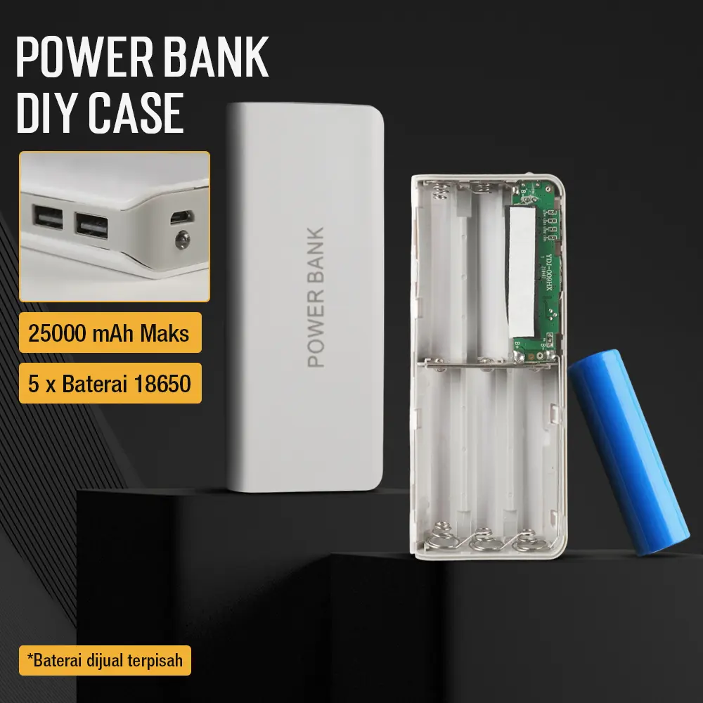 Power Bank Case 5 Slot 5x 18650 Lithium 2 Port USB Cas DIY Powerbank