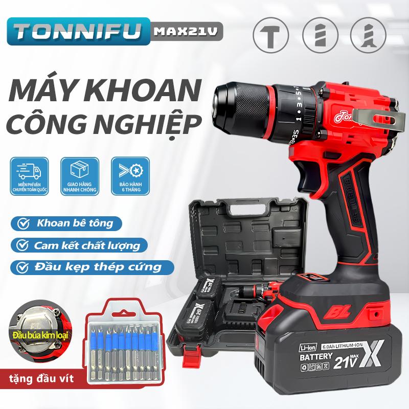 TONNIFU 2113H - Máy Khoan Pin 13MM Tonnifu 21V 10  CELL, 3 Chức Năng Không Chổi Than - Chân Pin Phổ Thông, Máy Khoan Tường, Sắt, Gỗ Bắt Vít