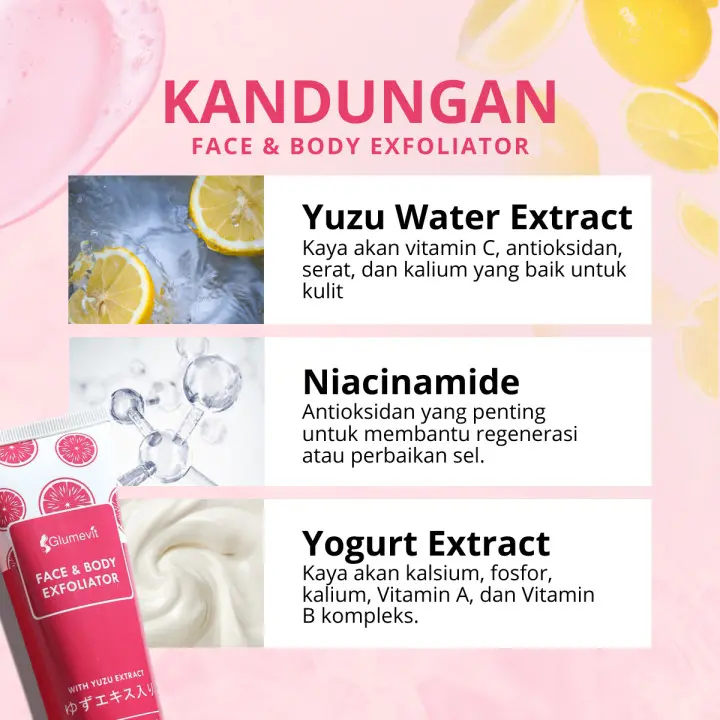 Glumevit Exfoliating Face & Body Eksfoliasi wajah Penghilang Daki Mengangkat Sel Kulit Mati 3