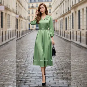 Emma.butik E00055 Gaun Formal Wanita Dress Lamaran Putih Sidi Polos Pesta Gereja Elegan Anggun Simple Cantik Satin Mewah Kondangan Formal