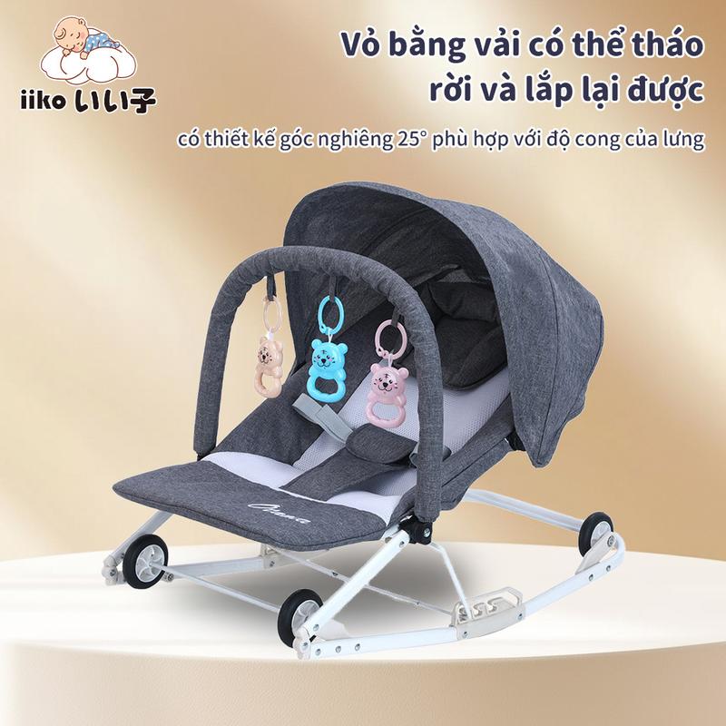 IIKO Ghế Bập Bênh Cho Bé Đa Năng Có Bánh Xe Di Chuyển Cao Cấp Có Đồ Chơi Treo 3 Tư Thế Nằm ghế bập bênh cho bé ghế bập bênh thư giãn IIKO VIETNAM STORE