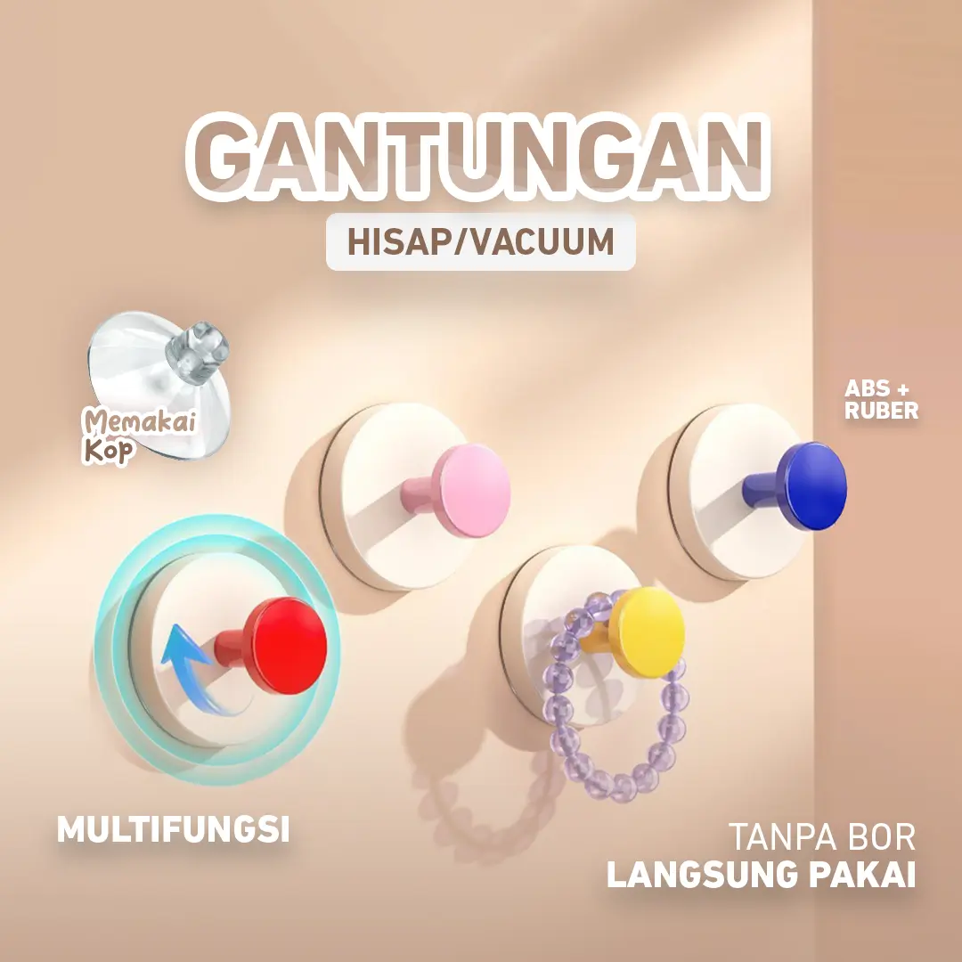 Gantungan Vacuum Kuat Tanpa Paku Anti Jatuh Tahan Beban 5 Kg - Gantungan Handuk Tas Panci Handle Lemari