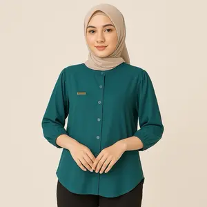 Baju Kemeja Atasan Polos Wanita Rayon Twill Premium Panjang Blouse Wanita Murah Bahan Adem Casual Lembut Nyaman Blouses & Shirts Elegant Hitam Katun Coklat Santai Basic Oversize Biru Tangan
