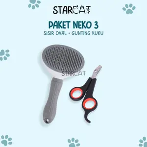 [PAKET NEKO 3] SC Sisir Grooming Oval + Gunting Kuku Kucing Hewan Tombol Otomatis Pembersih Bulu