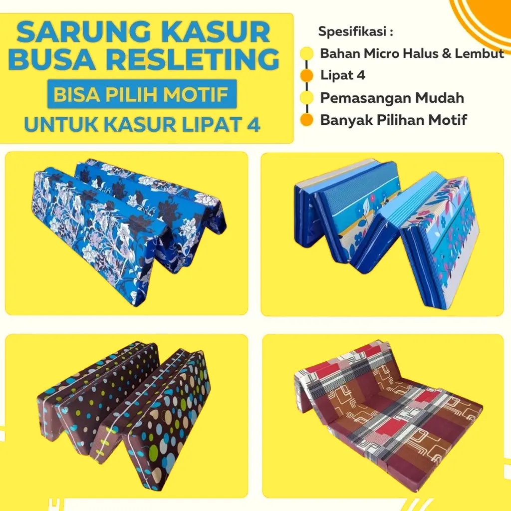 [Hanya Sarung kasur] Sarung Kasur Lipat Resleting Motif Dewasa Polos Anak Anak Bahan Katun Micro Disperse