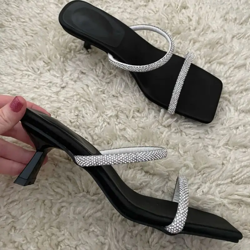 Sandal Wanita High Heels Pesta Hak Lancip 7 Cm Tali Permata Import AR 02