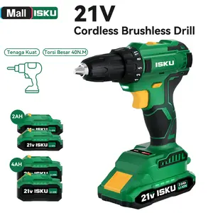 ISKU Bor Listrik 21V Bor Impact baterai Cordless Untuk Besi Tembok Beton Kayu Mesin Bor baterai