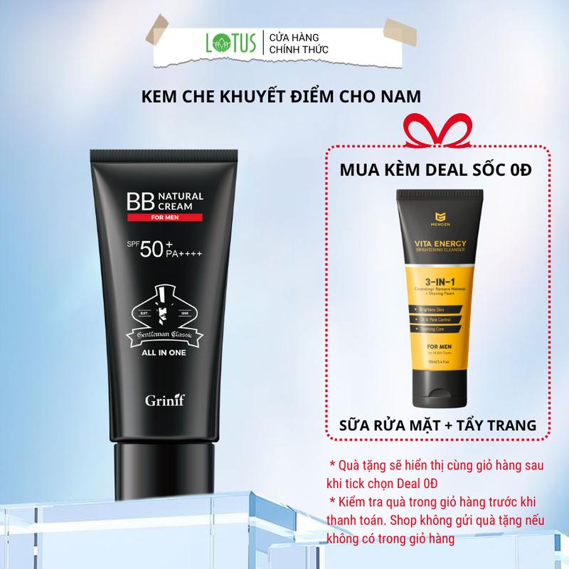 Kem Che Khuyết Điểm Cho Nam Grinif Natural BB Cream for Men 50ml - Chống Nắng, Che Phủ Hoàn Hảo, Không Lộ Vân Kem