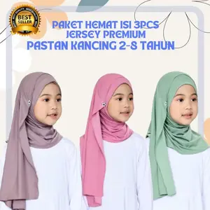 Paket Super Hemat isi 3pcs Hijab Pashmina Kancing Anak Usia 1-7 Tahun Jersey Kerudung Anak Instan Muslim