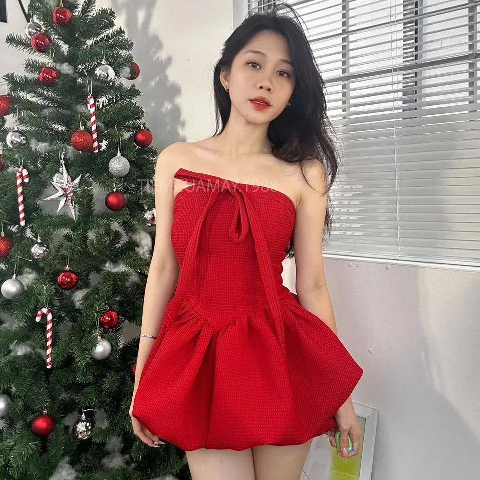 [Set 1] Đầm Dự Tiệc Nữ Dáng Phồng Trái Bí Dễ Thương Tiểu Thư Dáng Ngắn Kèm Quần Đen / Trắng Women Dress | BigBuy360 - bigbuy360.vn