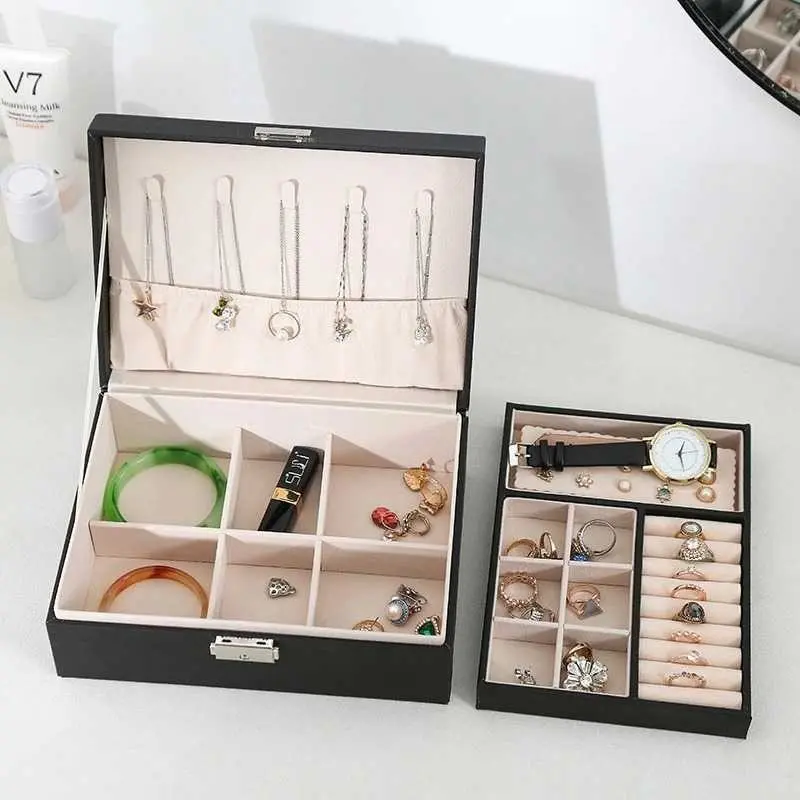 RK Kotak Tempat Penyimpanan Aksesoris Perhiasan Emas Gelang Jam Tangan Kulit Linen 7