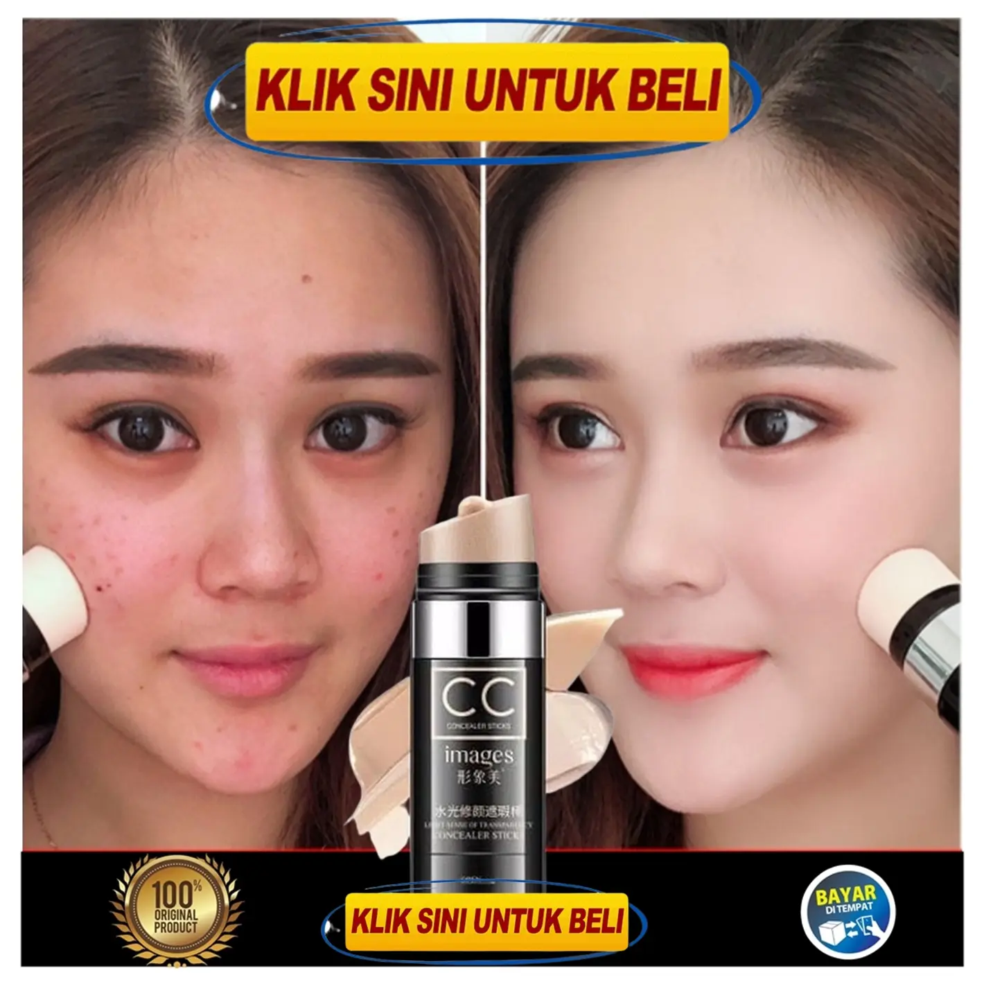 CC Cream Tongkat Glitter Primer Cream Shimmer Powder - Foundation, Hitam - Waterproof, Arbutin