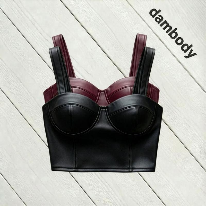  dambody  CR04  Áo Da Corset 2 Dây Bản Lớn Dáng Ôm – Cup Ngực Nâng Form Chất Da Mềm 