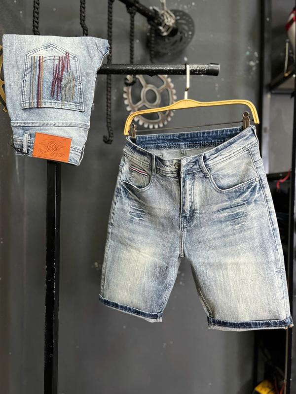 [2 Mẫu Short JD596/JS8004-Q] Quần Short Jean Nam Xanh Bạc Đá Túi 5 Chỉ Màu & Xanh Bạc Sáng Chỉ Hồng Bên Hong Sườn QS1966/QS2131