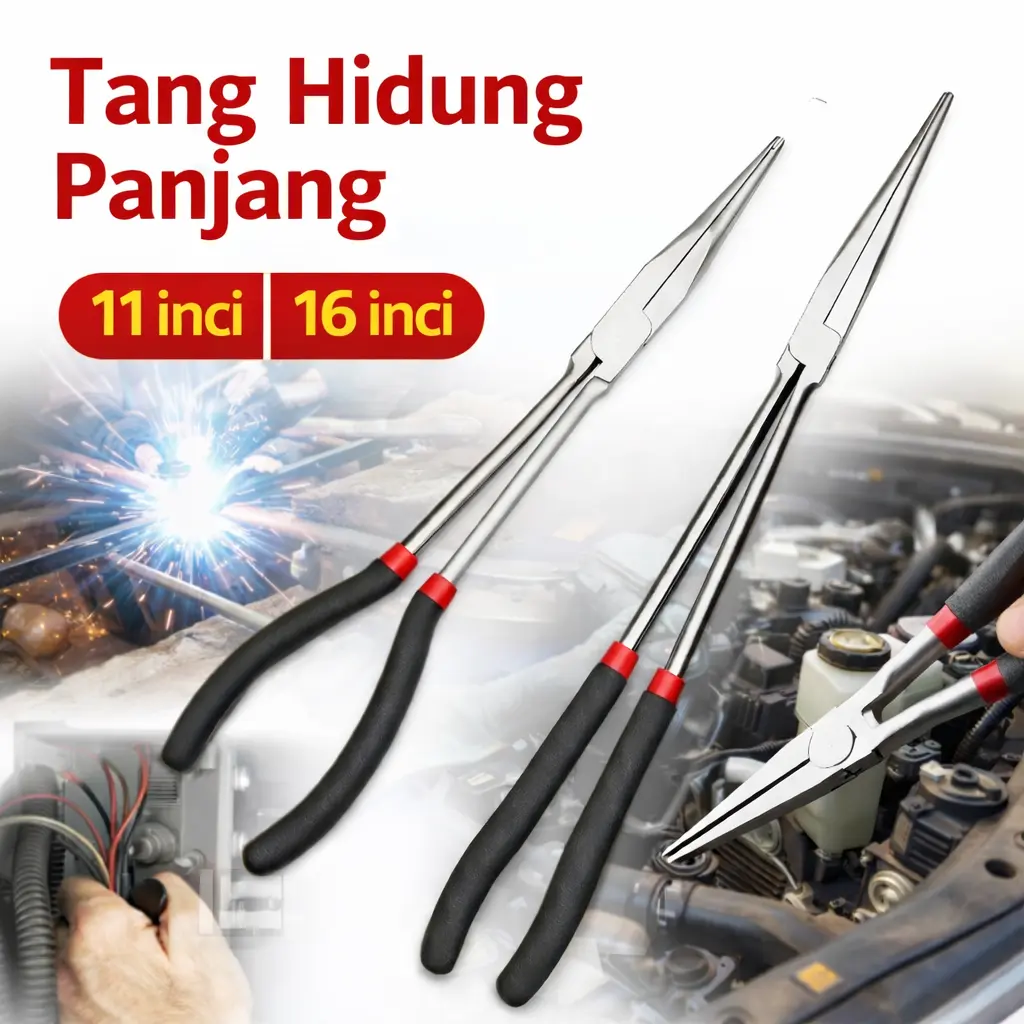 Tang Lancip Panjang 16 Inch Ekstra Panjang, Tang Jepit Lancip Heavy Duty Multifungsi, Alat Perkakas Tangan Reparasi Elektrik Profesional untuk Dewasa Pria