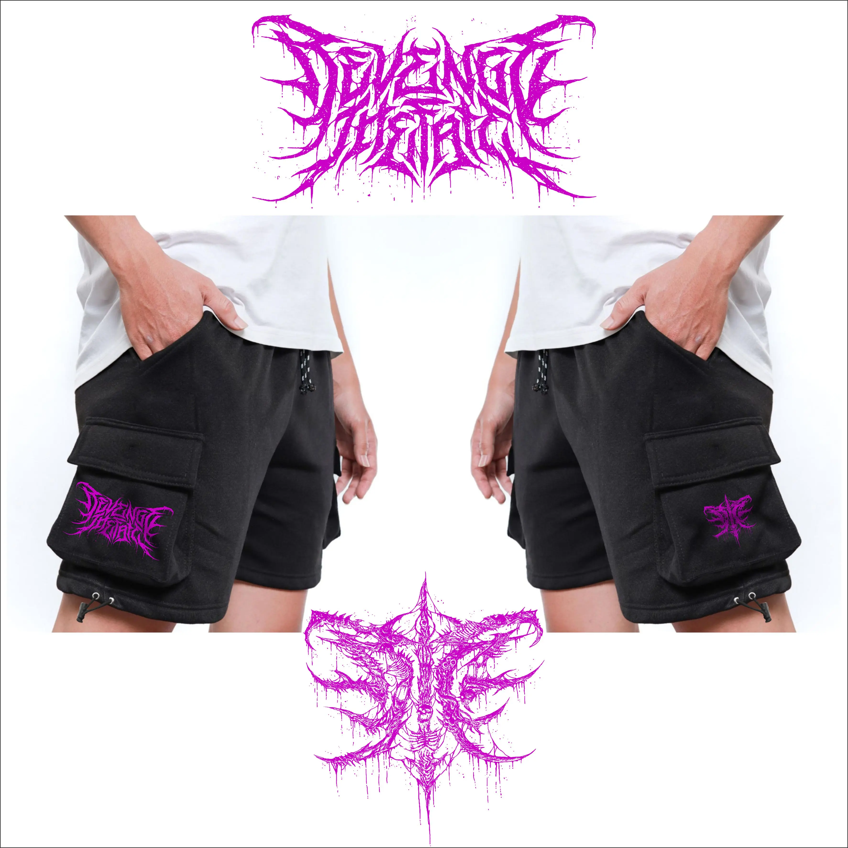 Celana Cargo Pendek Revenge The Fate Shortpant Cargopant Kantong Motif Lembut Nyaman Sablon Kain Fleece Fit Hitam Boxer Pria Katun Panjang Santai
