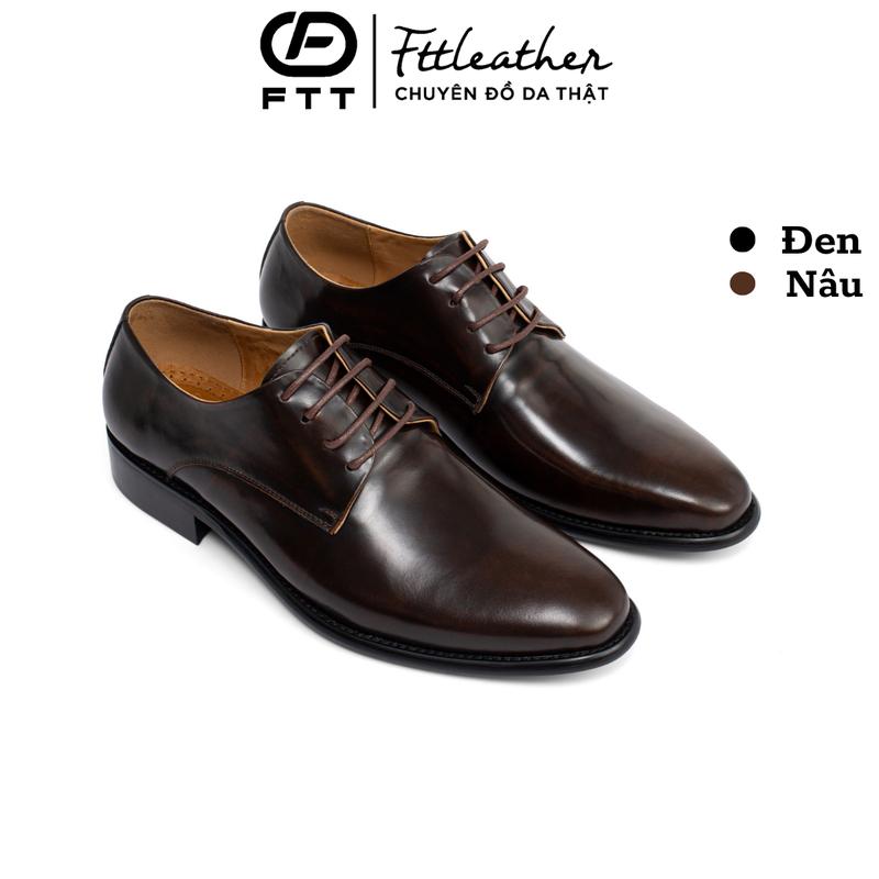 Giày da nam Derby chống nhăn cao cấp, giày tây nam công sở  FTT Leather đế phíp gỗ chống trơn trượt F0305