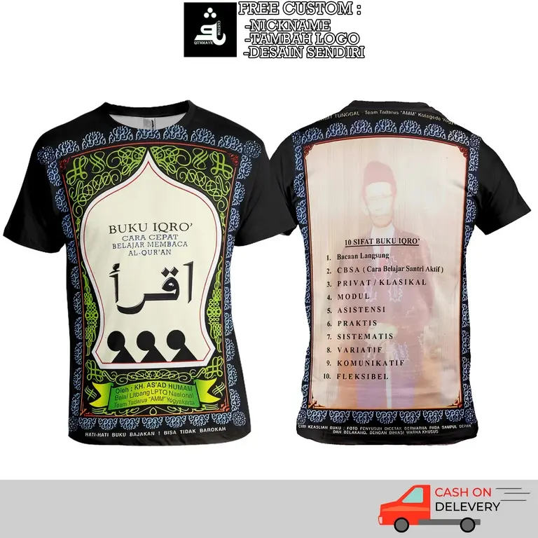 baju pria kaos unik buku iqro jersey 3D iqro bahan lembut tidak mudah kusut Fullprint bisa custom nama terbaru 0