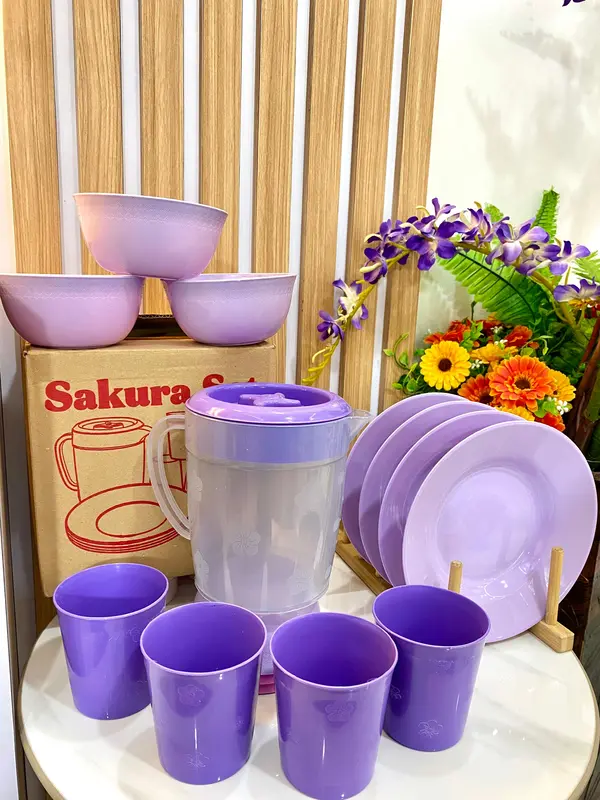 SAKURA SET UKURAN  MEDIUM  TEKO SET 1,2L 1Pcs + PIRING 7inch 4pcs + Mangkok Mini 4pcs 7