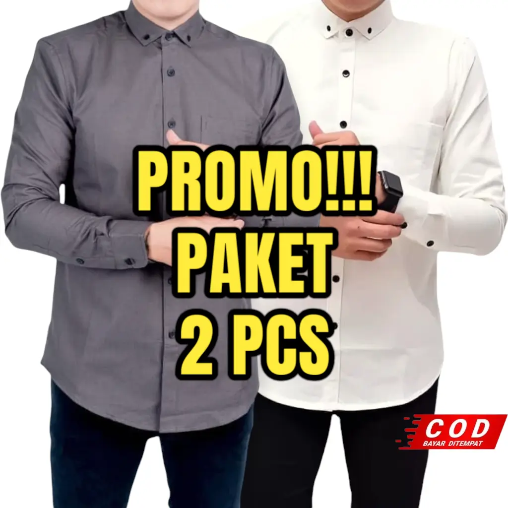 PAKET 2 PCS KEMEJA PRIA POLOS LENGAN PANJANG SLIMFIT KATUN PREMIUM