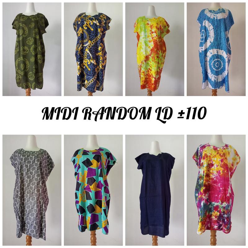 Paket Usaha 8pcs Daster Midi Rayon Santung - LD ±110 cm, Pj ±90 cm Motif Rayon 4