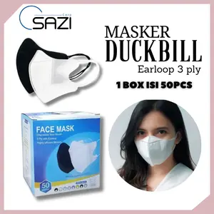 Masker Duckbill FaceMask / Masker  Duckbil / Masker Duckbill Hitam Putih 3ply isi 50