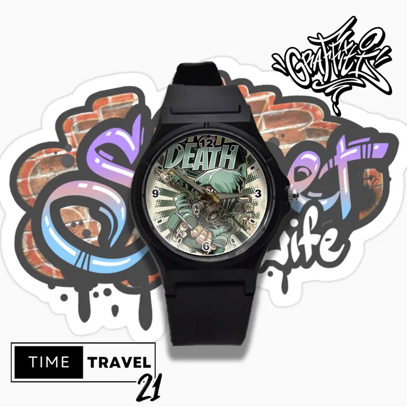 Jam Tangan Unisex Pria /wanita Distro Grafity Strap Ruber Street Art Polos DS0A04 2