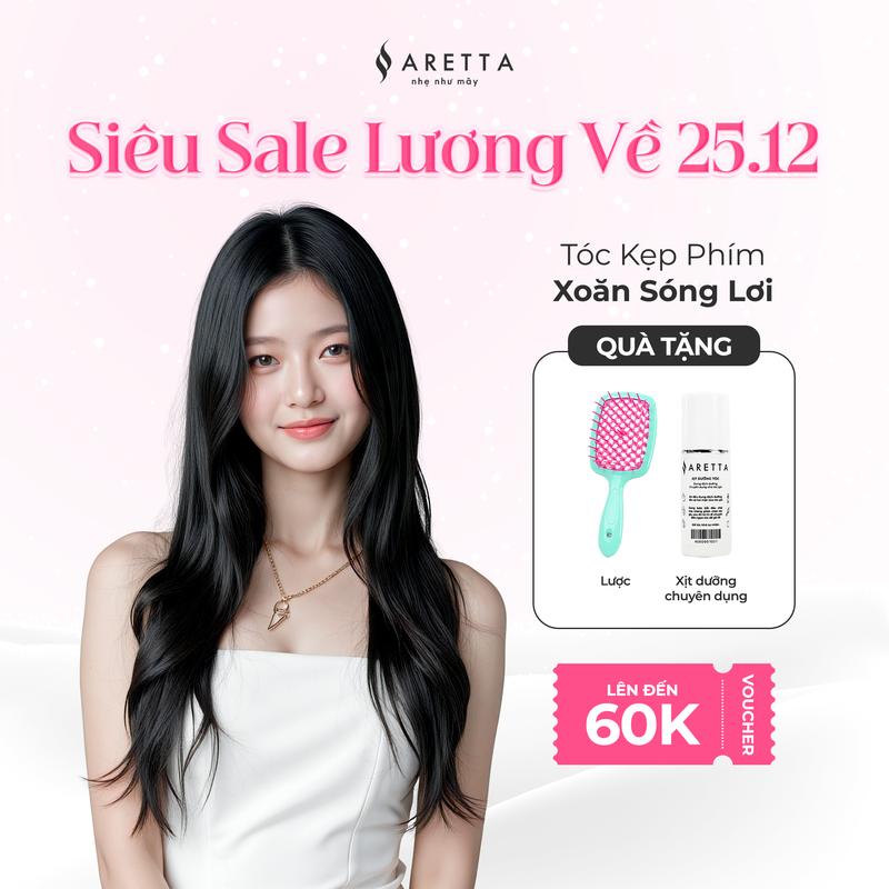 Tặng Lược Gỡ Rối Và Xịt Dưỡng Tóc Tóc Giả Nữ Kẹp Xoăn Sóng Lơi Set 3 Mảnh ARETTA Công Nghệ Sợi Protein Nano Mềm Nhẹ Như Tóc Thật - Tóc giả ARETTA - Trải nghiệm cảm giác nhẹ như bay