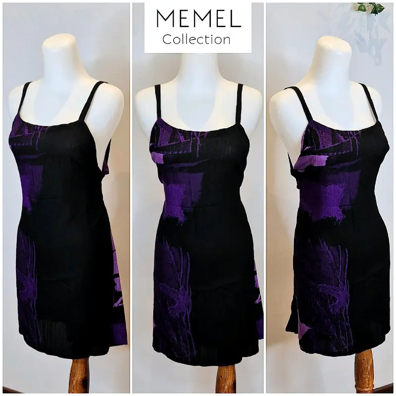 Mini Dress Tanktop Hitam Api Ungu Abstract 0