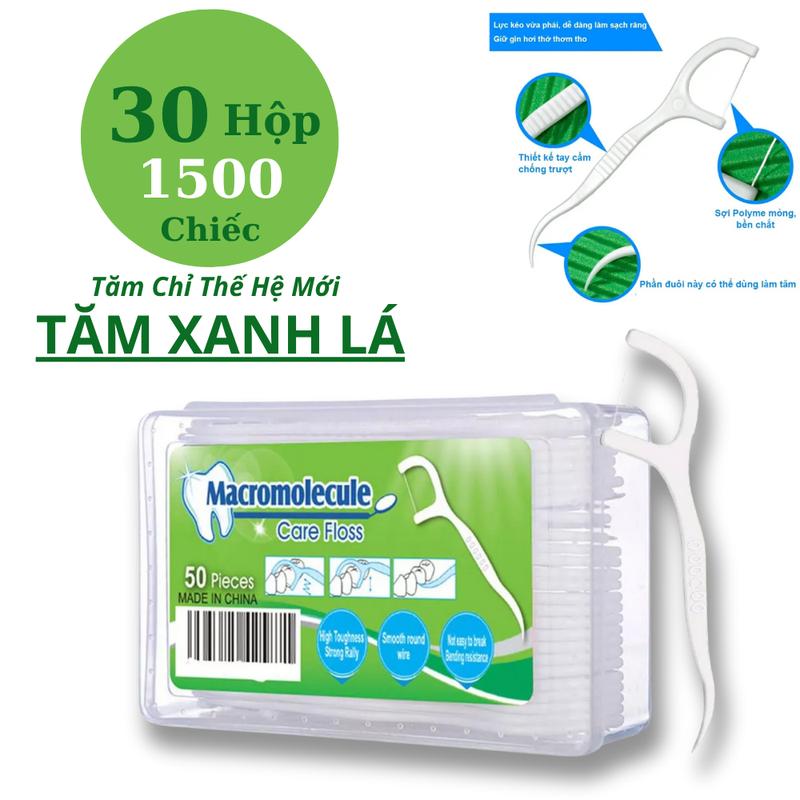  30 Hộp 1500 Chiếc Tăm Chỉ Nha Khoa Macro Màu Xanh Lá Shoptamchinhakhoa 