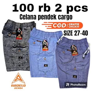 Celana Pendek Cargo Jeans Pria Dewasa Pinggang Karet | Celana Cargo Cowok Keren Nyaman
