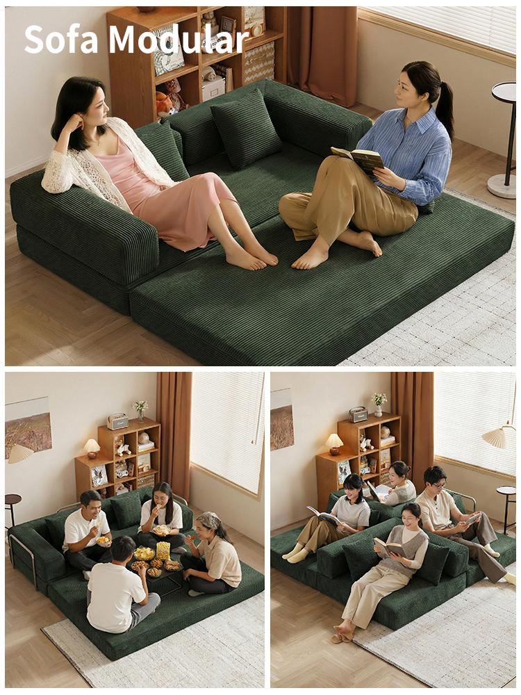 MossWood Sofa Bed Lipat Retro 2026 Desain Teddy Kecil untuk Ruang Tamu Kombinasi Moduler 2in1