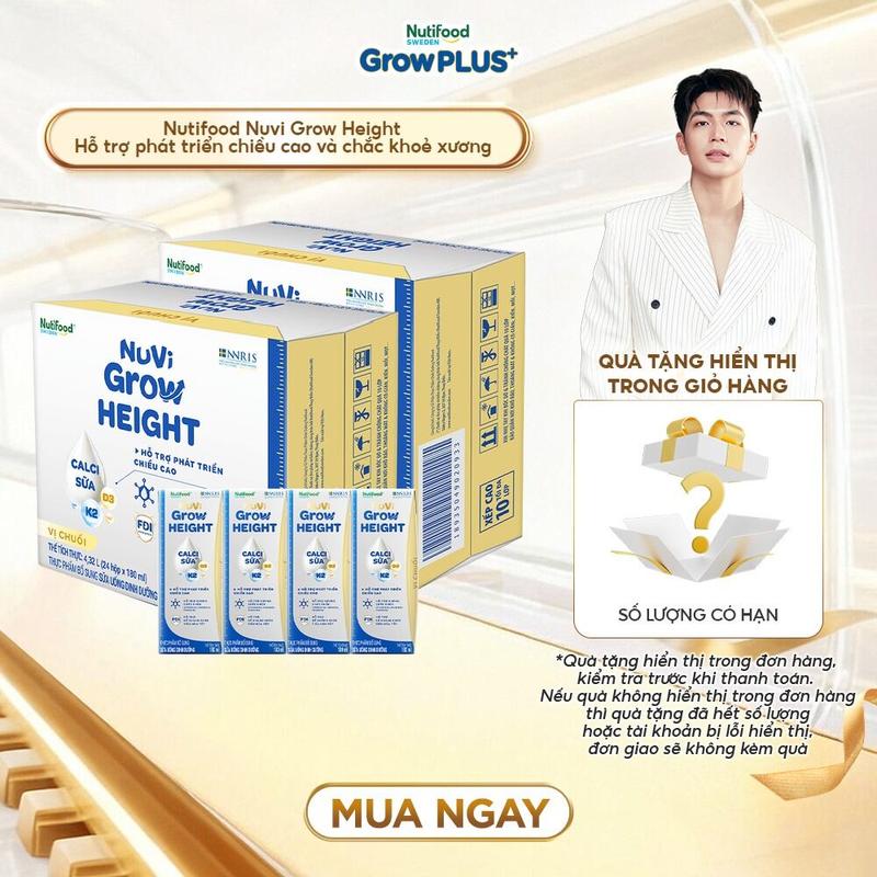 Combo 2 Thùng 24 hộp SBPS Nuvi Grow Height vị chuối + hỗ trợ phát triển chiều cao hộp 180ml