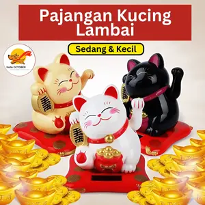 Pajangan Kucing Rejeki keberuntungan (2 Ukuran = Sedang & Kecil) 4 Warna Tenaga Cahaya