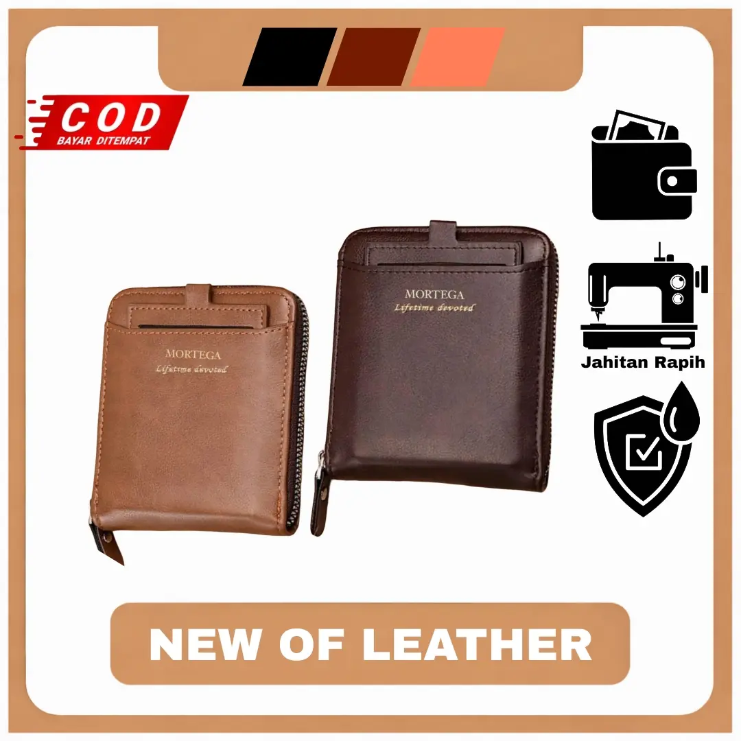 DOMPET LIPAT MORTEGA SELETING ZIPPER PRIA BAHAN KULIT PU / DOMPET PRIA KULIT PU