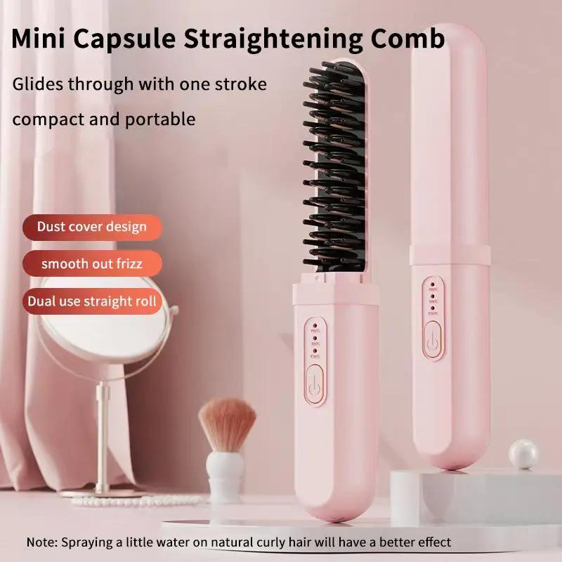 Mini xách tay tóc thẳng Lược 2 trong 1 thẳng quăn chống xoăn cứng dễ dàng để thực hiện du lịch thân thiện tạo kiểu tóc phụ kiện