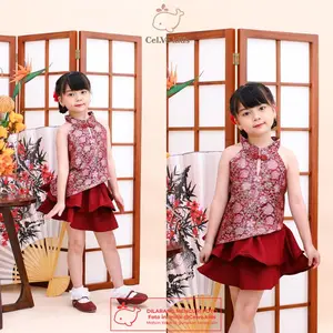 Celvekids - Stelan Imlek Huo Mei Set Baju Rok Celana Anak Perempuan Korean Style Bahan Semiwool + Ceongsam Usia 1-8Th