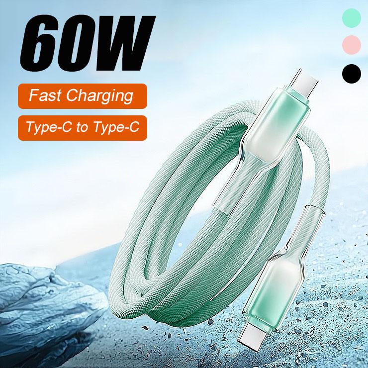 Cáp dữ liệu bện 60W cho iPhone (15-18) Xiaomi Redmi Samsung vivo oppo, Cáp dữ liệu sạc nhanh C-C, 1m/2m, 3 màu - Phụ kiện sạc điện thoại di động