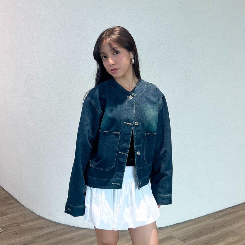 Aimee Jeans Jacket Top Shirt - Bling It On Outer - Long Top FItted BodyFit Blazer Y2k Vintage Look Jaket Atasan Casual Panjang Semi Denim 1
