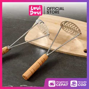 Penghancur Ubi Kentang Gagang Kayu Panjang Stainless Anti Karat / Potato  Mud Masher